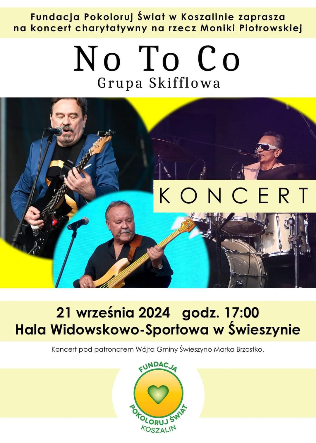 Plakat z zaproszeniem na koncert charytatywny w Świeszynie 21 września 2024