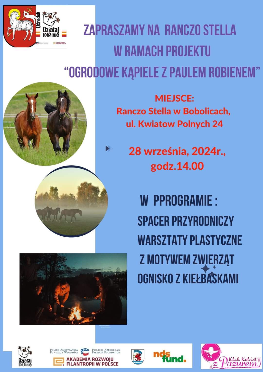 Plakat z zaproszeniem na ranczo stella w Bobolicach 28 września 2024