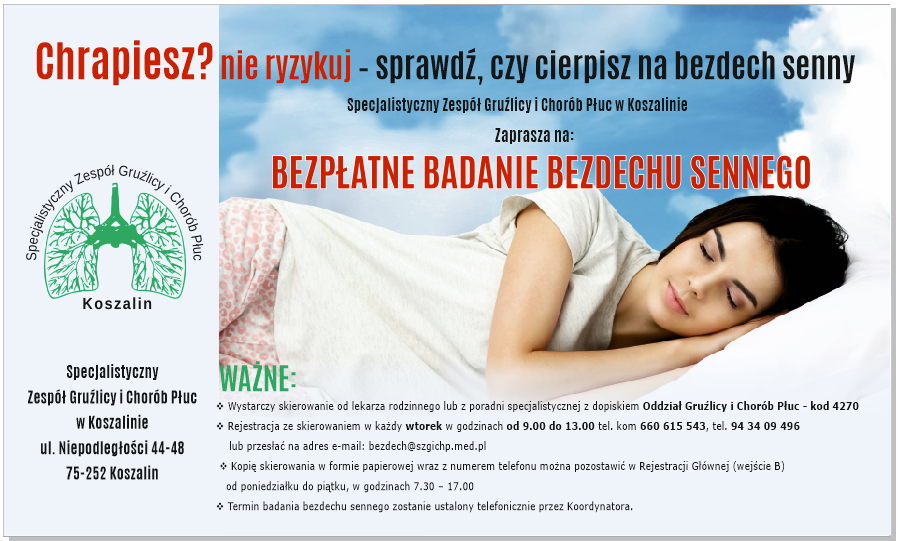 Plakat z zaproszeniem na badanie bezdechu sennego