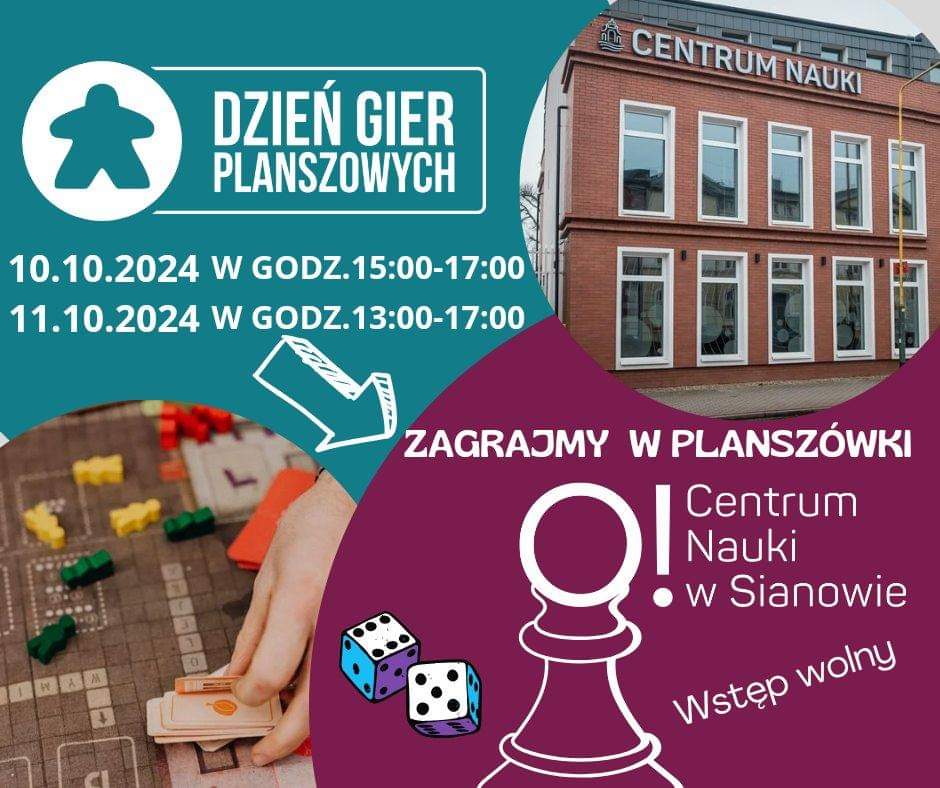 Plakat z zaproszeniem na dni gier planszowych 10 i 11 października 2024 Sianów