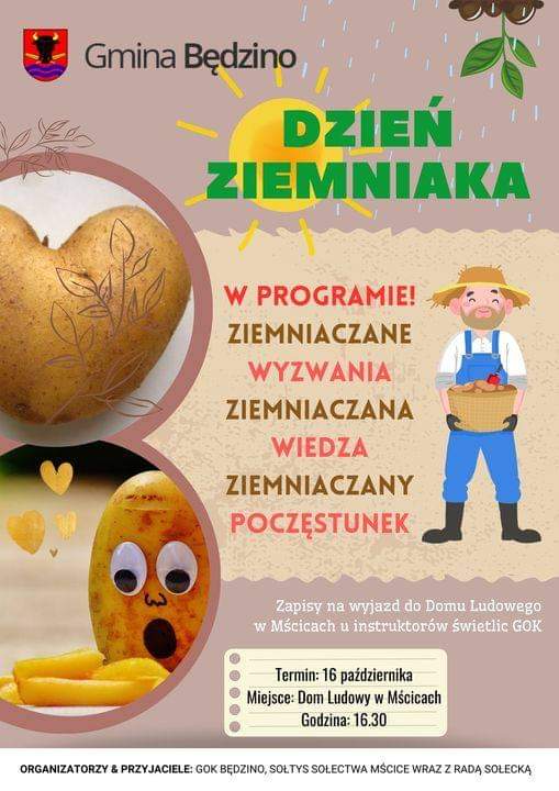 Plakat z zaproszeniem na dzień ziemniaka w Mścicach 16 października 2024