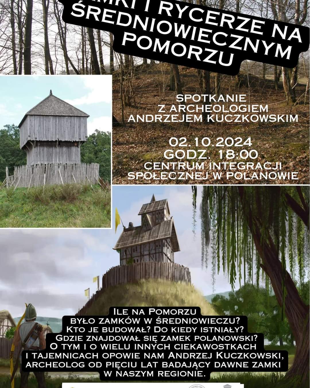 Plakat z zaproszeniem na spotkanie z archeologiem 2 października 2024 Polanów