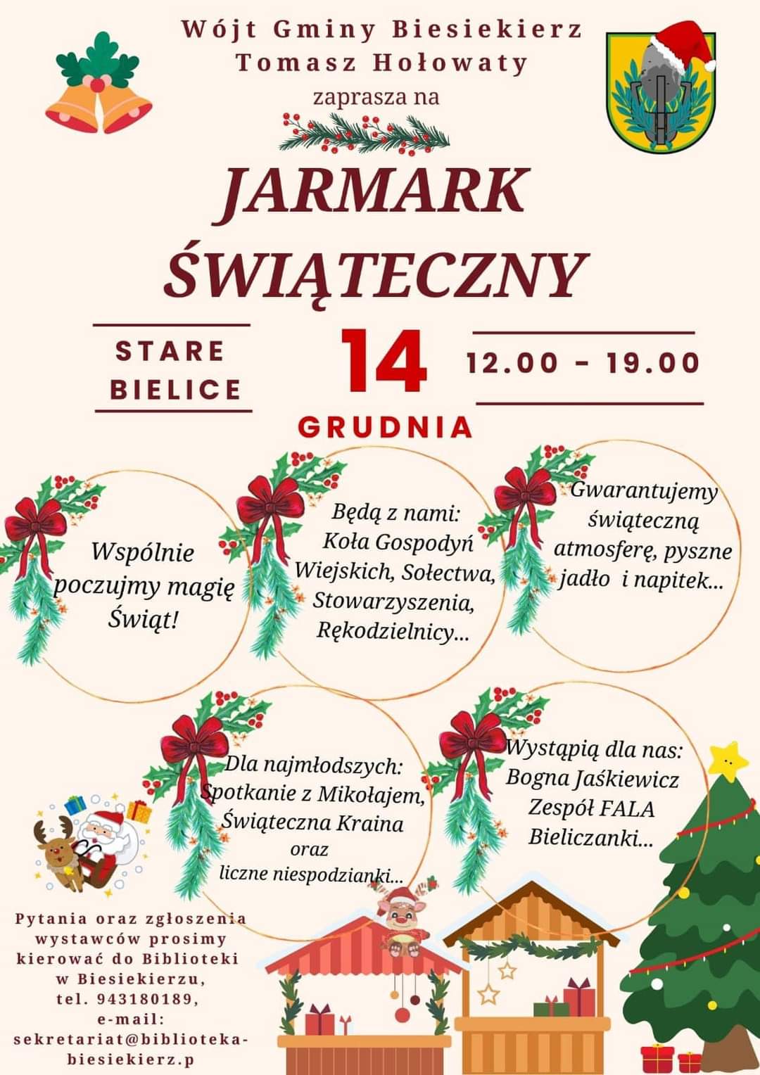 Plakat z zaproszeniem na Jarmark Świąteczny w Starych Bielicach 14 grudnia 2024