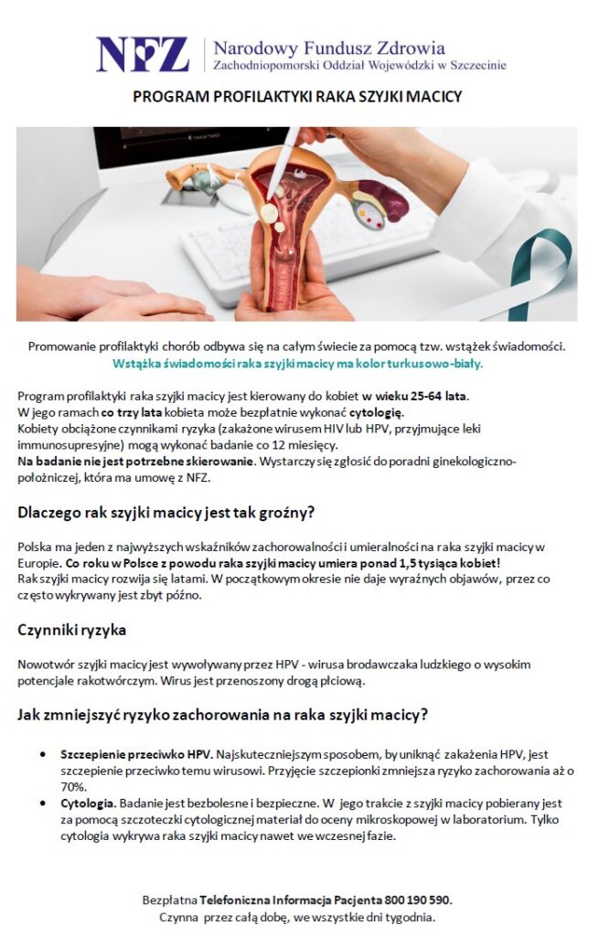 Plakat z informacją o programie profilaktyki raka szyjki macicy