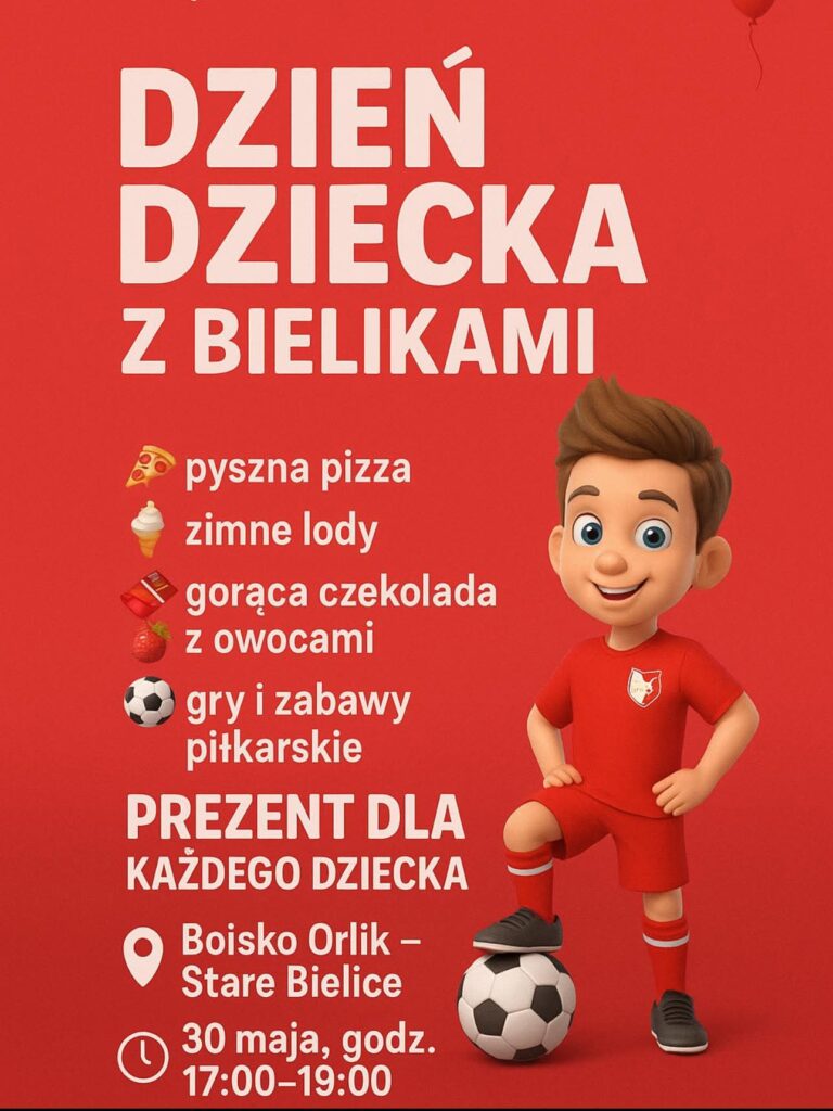 Plakat z zaproszeniem na Dzień Dziecka z Bielikami w Starych Bielicach 30 maja 2025