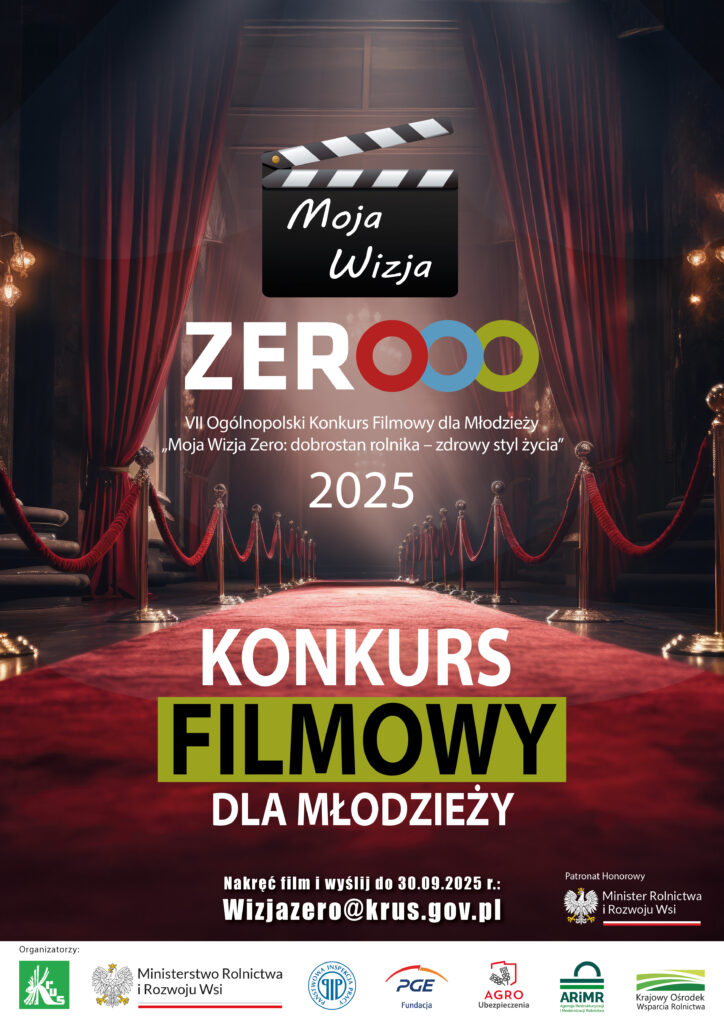 Plakat z zaproszeniem do udziału w 7 ogólnopolskiej edycji konkursu filmowego dla młodzieży 2025