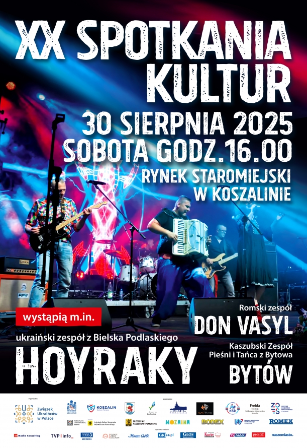 Plakat z zaproszeniem na XX Spotkanie Kultur w Koszalinie 30 sierpnia 2025