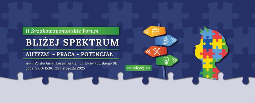 Plakat z zaproszeniem na 2 Środkowopomorskie Forum Bliżej Spektrum 29 listopada 2025