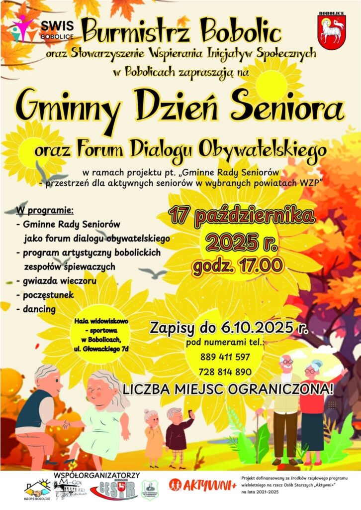 Plakat z zaproszeniem na Gminny Dzień Seniora Bobolicach 17 październik 2025