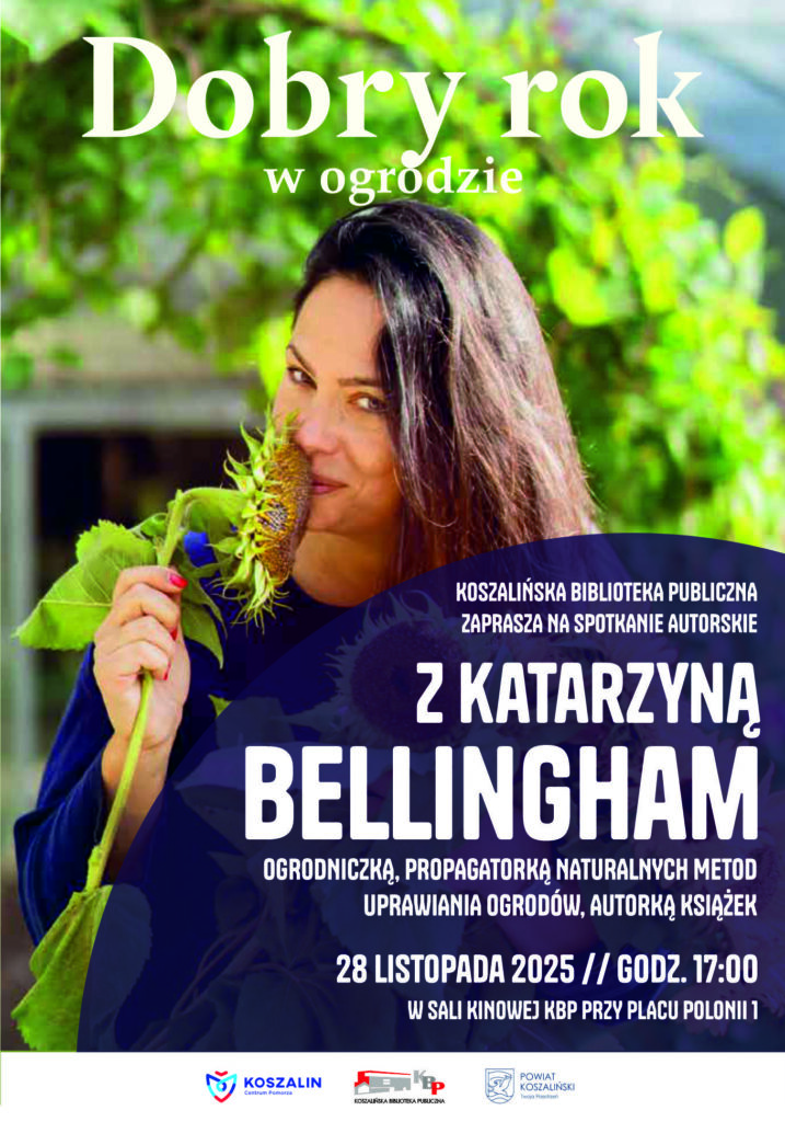 Plakat z zaproszeniem na spotkanie z autorką w KBP 28 listopada 2025 r. Koszalin