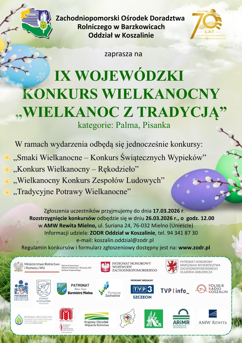 Plakat z zaproszeniem na IX Wojewódzki Konkurs Wielkanocny kat. palma pisanka