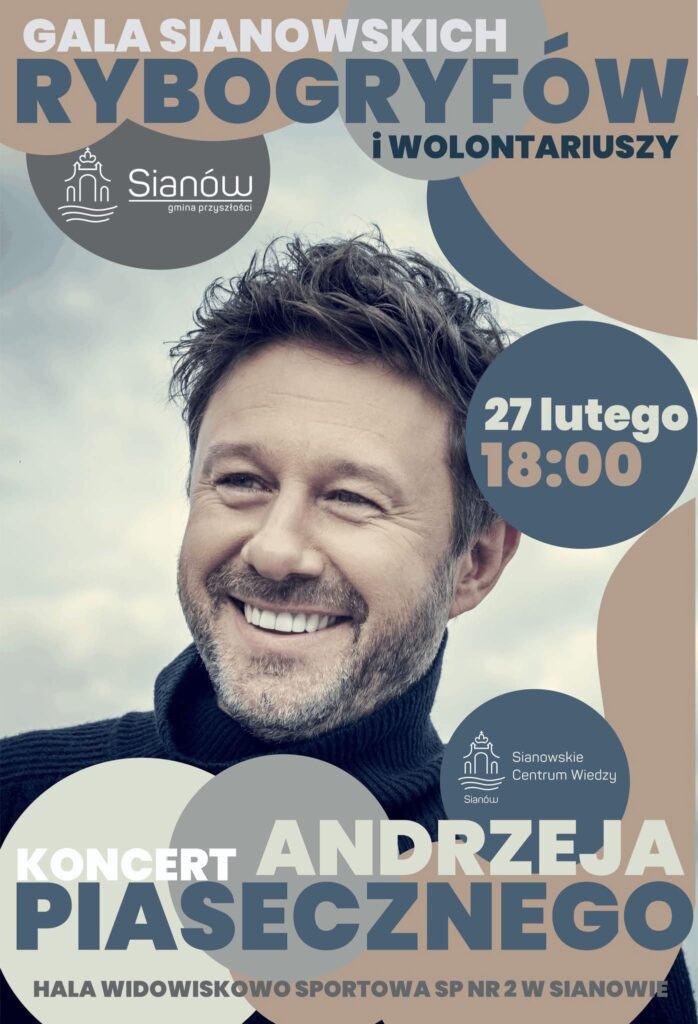 Plakat z zaproszeniem na galę sianowskich rybogryfów i wolontariuszy 27 lutego 2026 r. Sianów