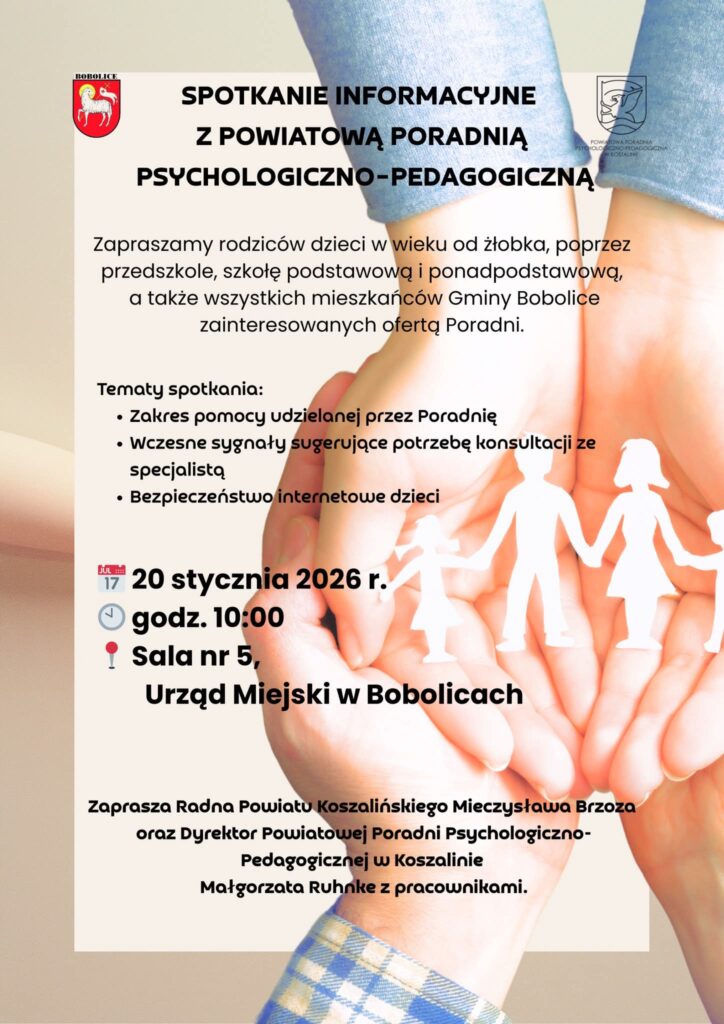Plakat z zaproszeniem na spotkanie z poradnią w Bobolicach 20 stycznia 2026