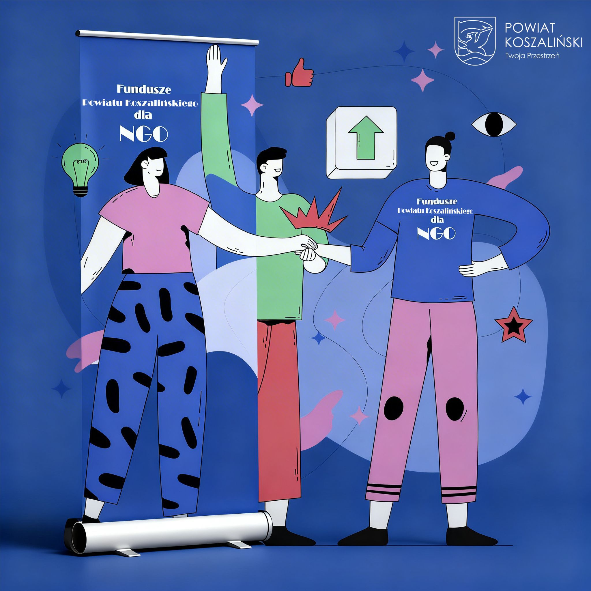 Plakat z informacją o funduszach Powiatu Koszalińskiego dla NGO