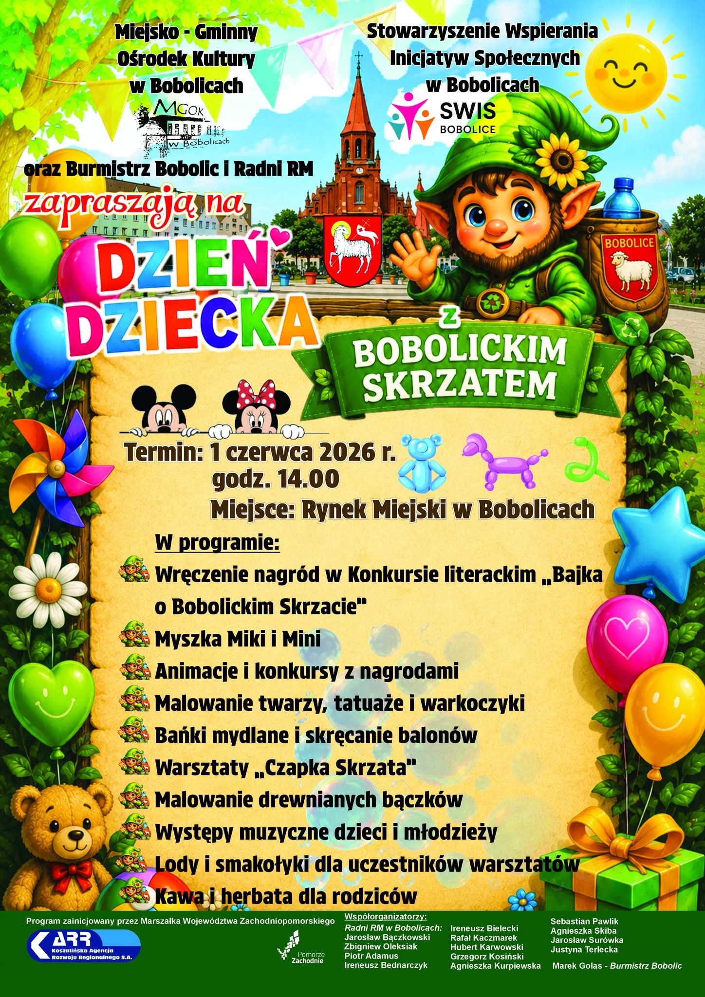 Plakat z zaproszeniem na dzień dziecka w Bobolicach 1 czerwca 2026