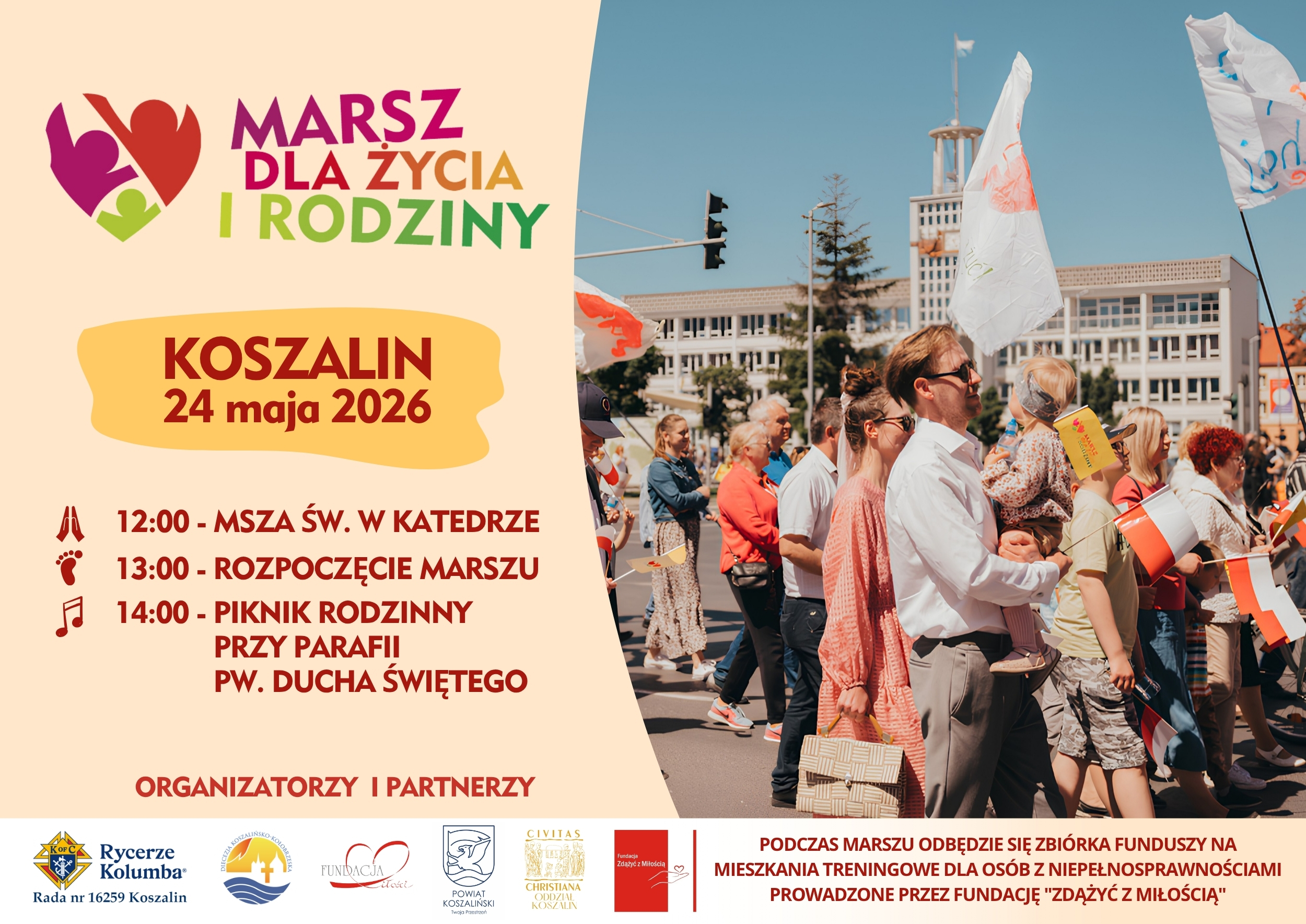 plakat z zaproszeniem na marsz dla życia i rodziny 24 maja 2026 Koszalin