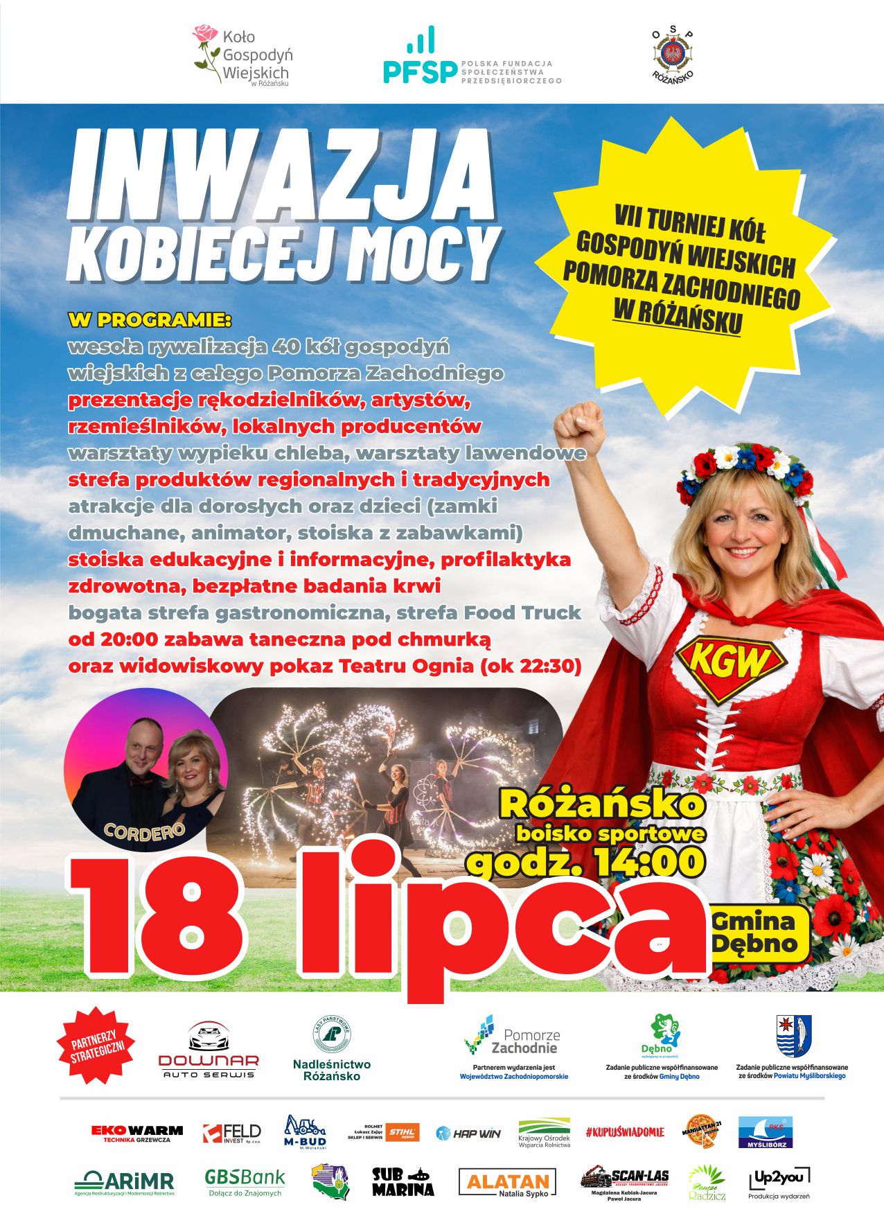 Plakat z zaproszeniem na turniej KGW Pomorza Zachodniego w Różańsku 18 lipca 2026
